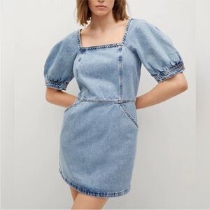 Mango denim dress with puffed sleeves NWT